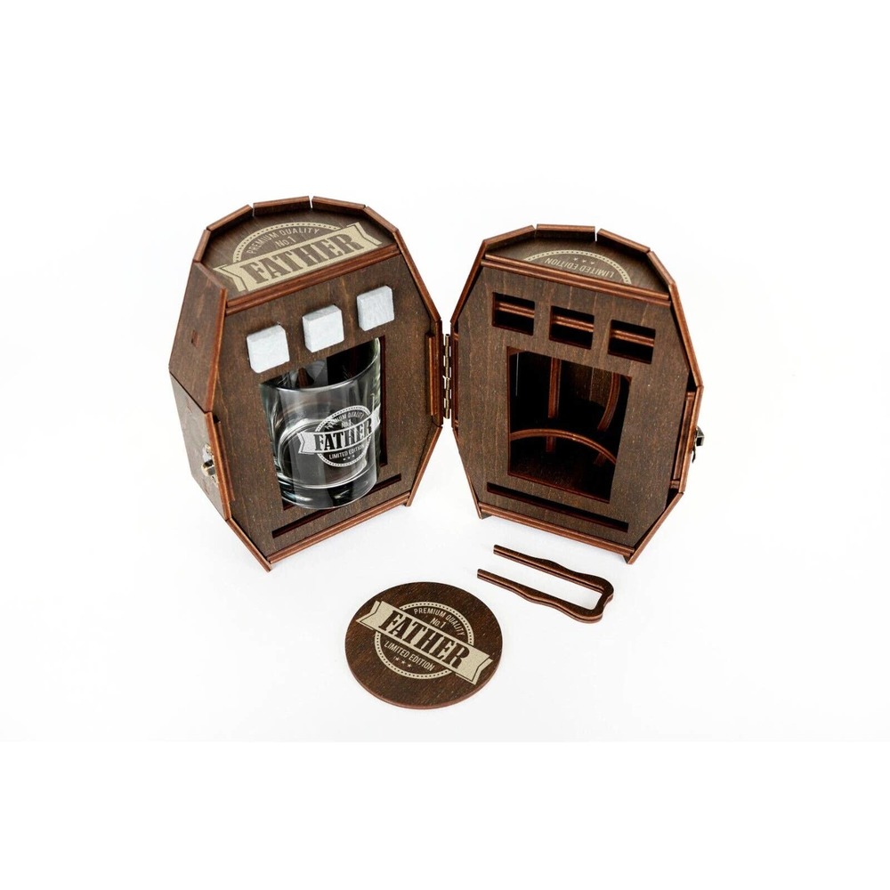 Whiskey glass set in wooden barrel Limited Edition father gift, gift for husband